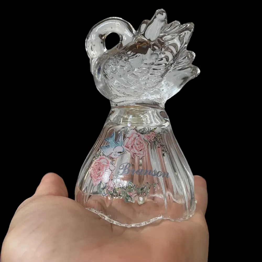 Vintage Glass Swan Bell Handle Branson Missouri Souvenir Pastel Scalloped Rim